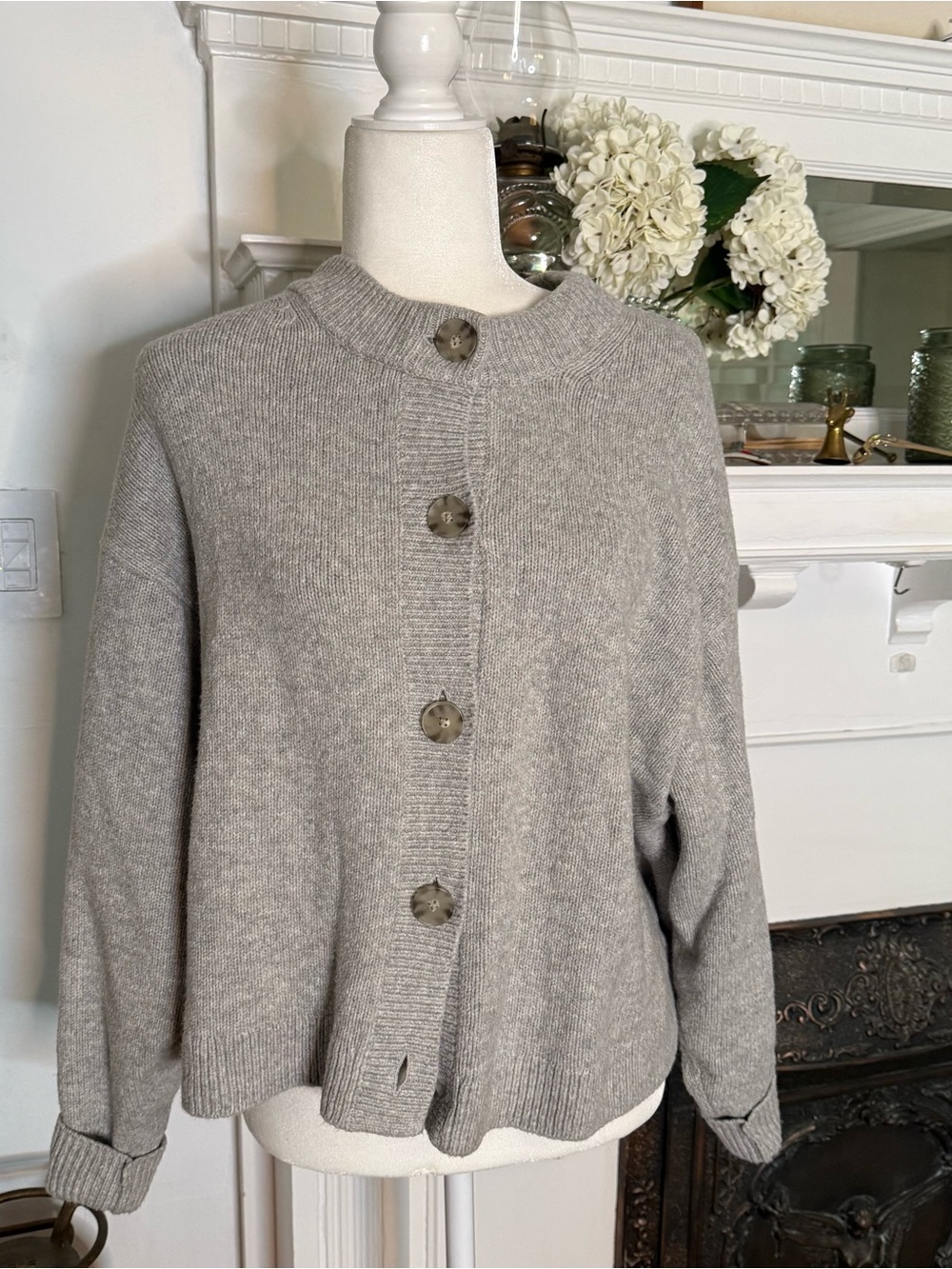 GAP Light Gray Button-Up Knit Cardigan